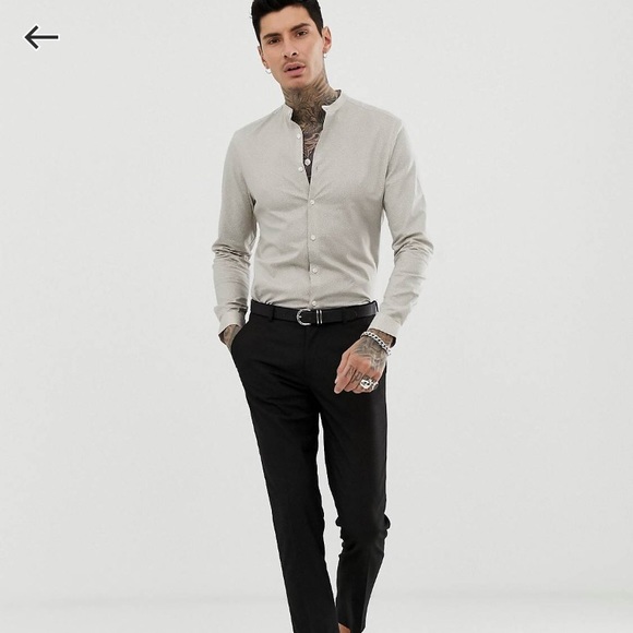 ASOS Other - ASOS mens band collar shirt in champagne cream with polka dot detail